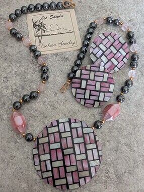 Lee Sands Pink Shell Abalone Hematite Rose Quartz Inlay Set